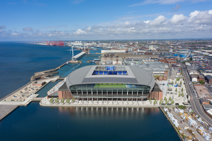 Everton Football Club Bramley-Moore Dock South Stand aerial view
